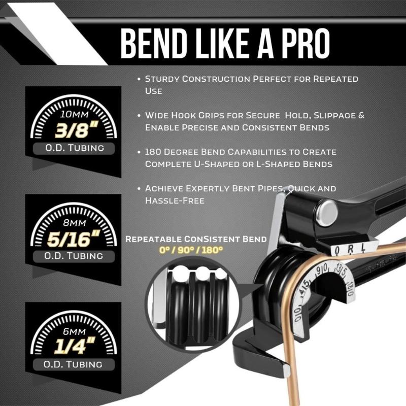 Industrial Aluminum Tube Bender 1/4" 5/16" 3/8" 180 Degree Ergonomic Handle For Metalworking Maintenance Projects