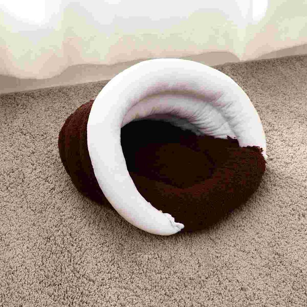 Adorable Sleep Pad Winter Warm Pet Nest Bed Pet Supplies Creative Cat Sleeping Nest (Beige, Size S, Without Ear Style)