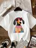 Women Crew Neck TShirt Cute Dachshund Dog Colorful Art Print Casual Short Sleeve White Tee