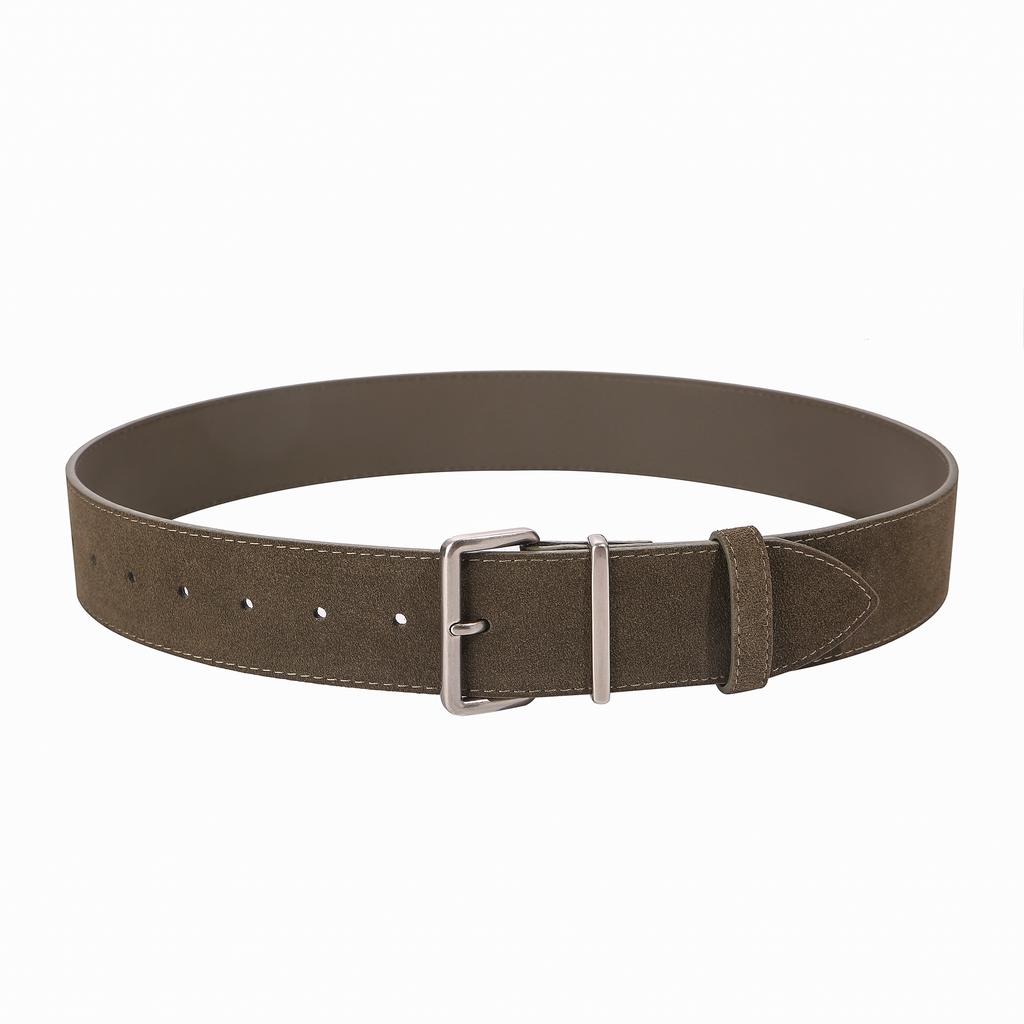 Fashion 4.5cm widened deerskin nubuck women's belt with silver square pin buckle for coat decoration designer