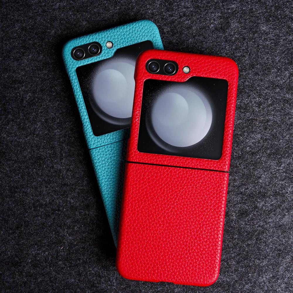 Applicable To Samsung Mobile Phone Case Flip5 Leather Leather Case High-End Protective Case Clamshell Folding Screen Zflip5 Mobile Phone Case