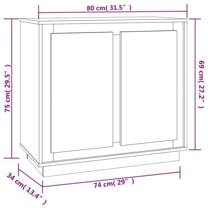 VidaXL Buffet noir 80x34x75 cm bois d'ingénierie 819885