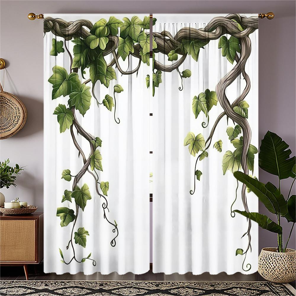 

2-piece set of high-definition digital printed curtaingreen ivy vine style curtain rod curtainHome decoration style 100*130 Rod Pocket 1pcs