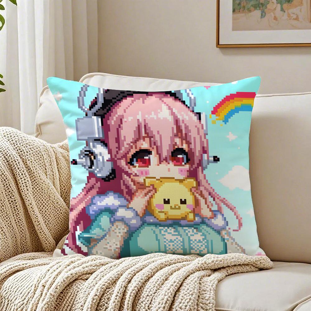 game character idol SSuper SSonico Cushion Cover Pillowcase Antidustmite living Room Sofa Decor Cushion Room