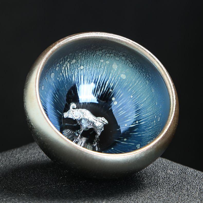 Chinese Jianzhan Teacup Creative 12 Zodiac Ceramic Tea Cup Stargazing Inlaid Animal Large Teacup