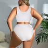 Plus Size Lace Front Closure Bra & High Waist Panty Set, Racerback Supportive Lingerie for Women