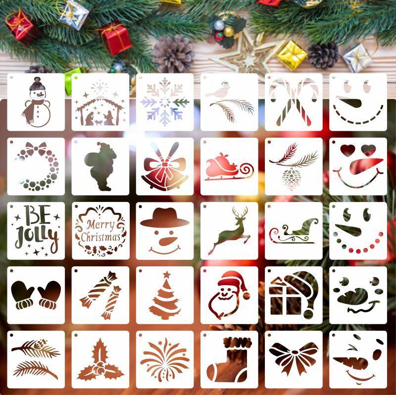 Christmas Wooden Hollow Painting Template Christmas Element Pattern Round Pendant Hollow Painting Template