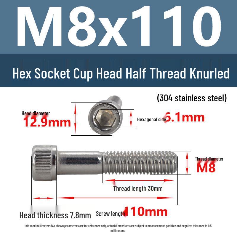 304 Stainless Steel Hex Socket Screws M4-M20, Cylindrical Head, Partial Thread Bolts