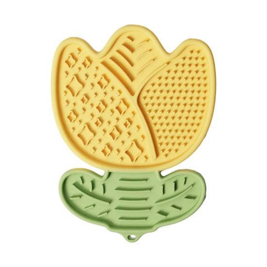 Lick Mat for Dogs Cats Tulip Flower Shaped Pet Slow Feeder Silicone жёлтый