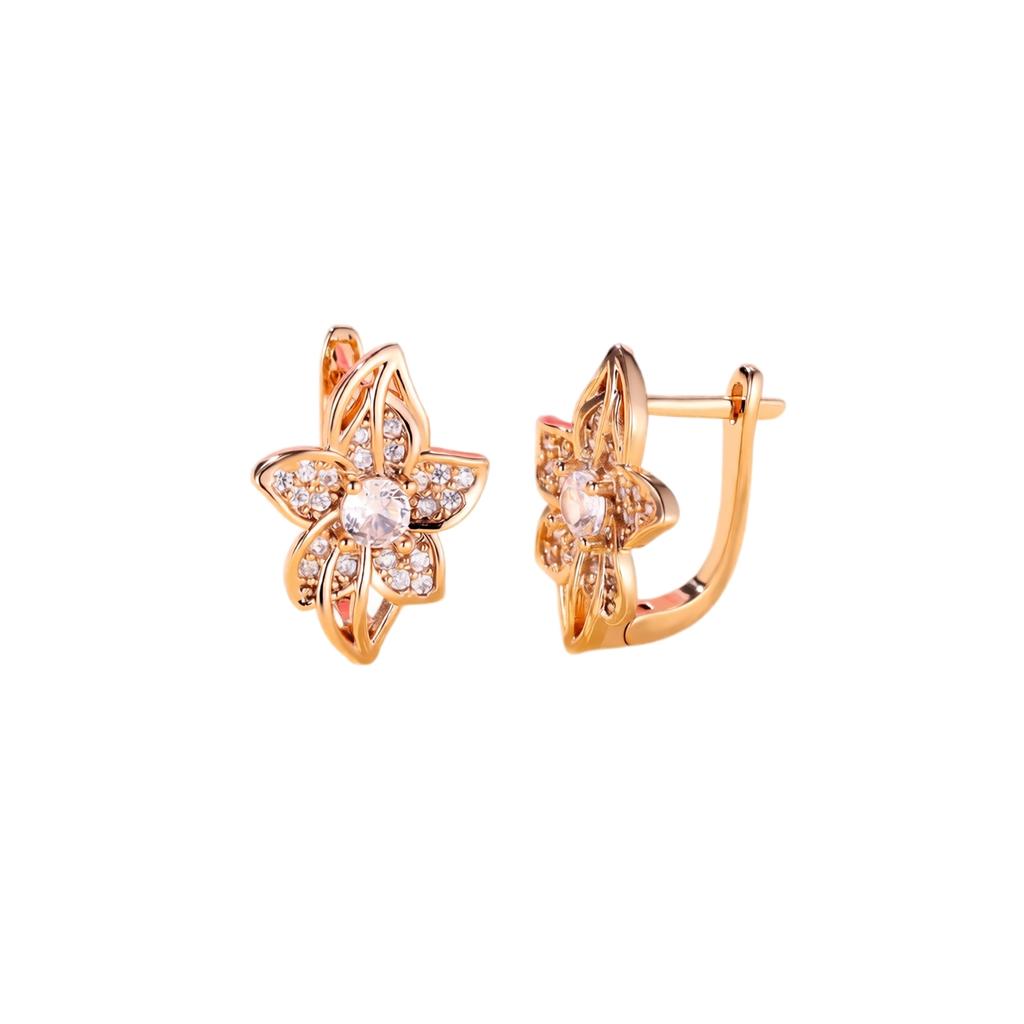 Flower Stud Earrings for Women, Zircon with Colored Border, Everyday Jewelry