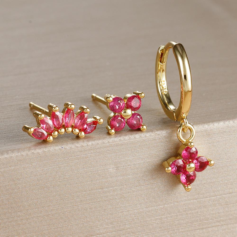 3-teiliges Modisches Orange Blau Zirkon Hängende Ohrringe Set für Damen Edelstahl Blume Dangle Ohrring Piercing Schmuck