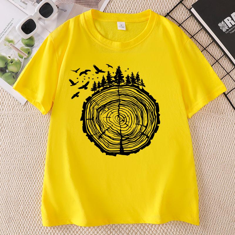 Tree Rings Forest T Shirt Casual Short Sleeve Nature Tee Hiking Outdoor Camping TShirt Unisex Round Neck Tee
