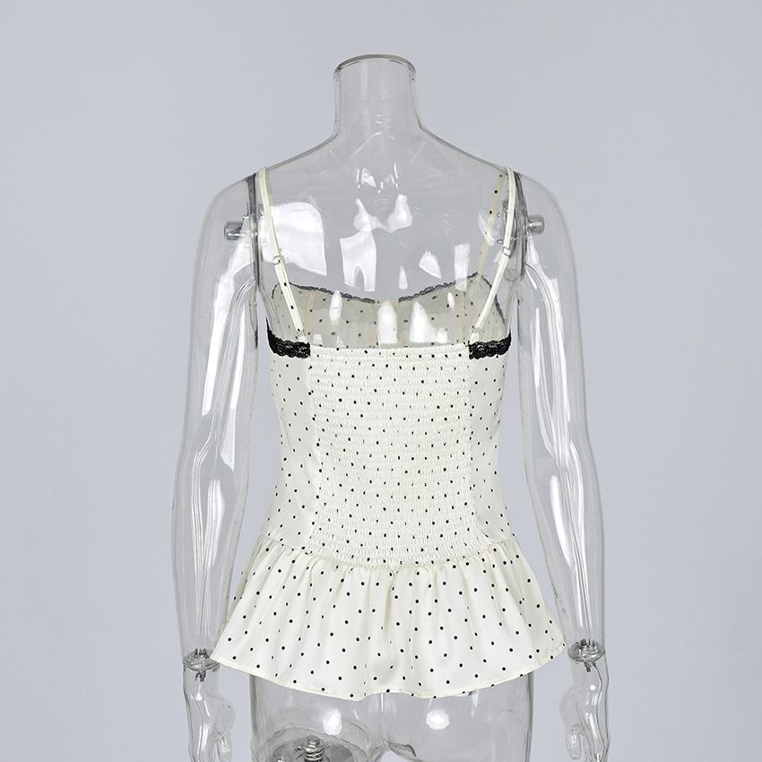 Spring And Summer New Polka Dot Lace Camisole Top European And American Style Versatile For Commuting Women'S Top