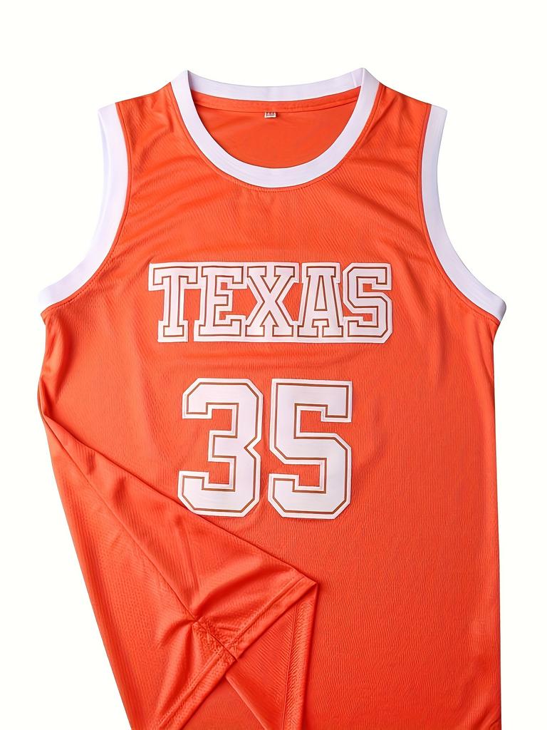 Men's Basketball Vest Size 35 Bright Orange Sleeveless Print Design, Texas Style Design, Breathable Mesh Loose Fit