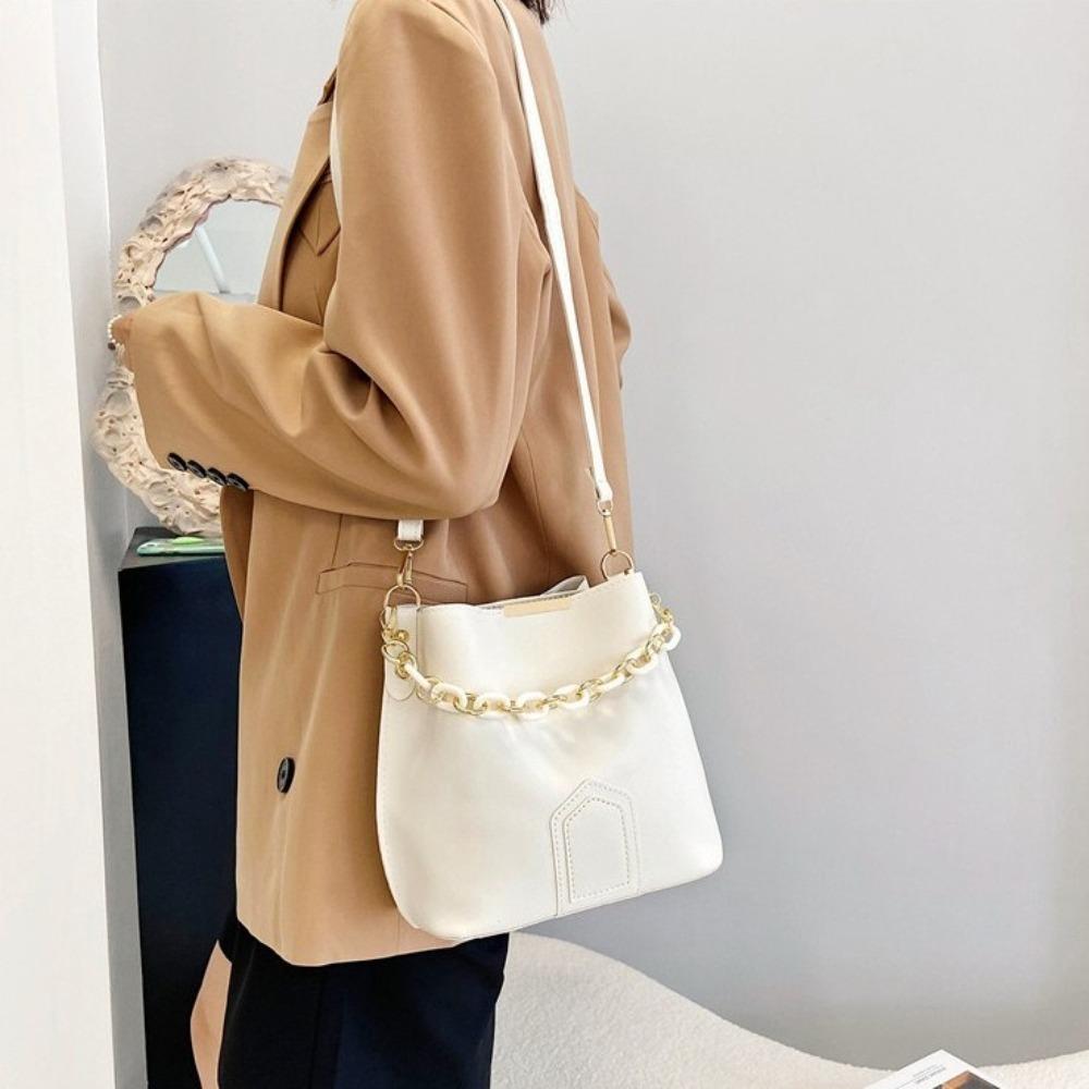Handbag PU Leather Handbag Soild Color Chain Crossbody Bag Elegant Women Bucket Bag  Travel