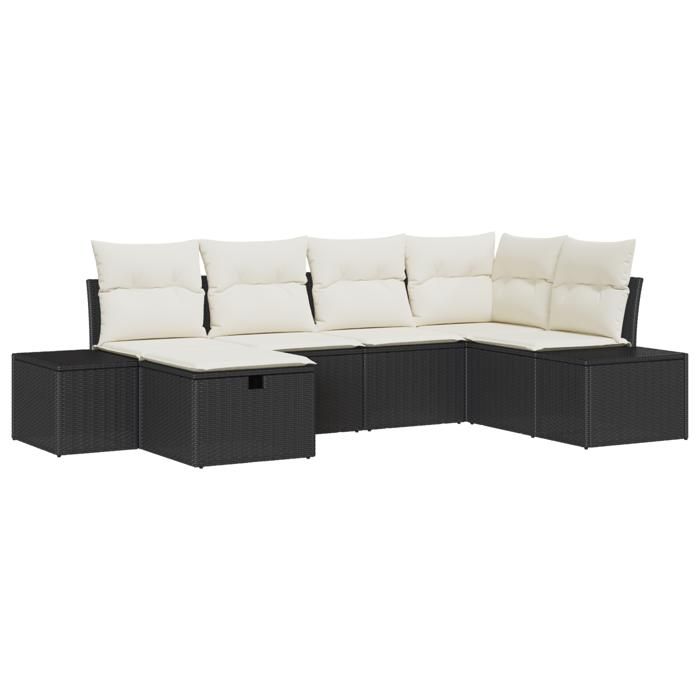 VidaXL Ensemble de 6 pièces de canapé de jardin avec coussins en poly rattan noir 3359376