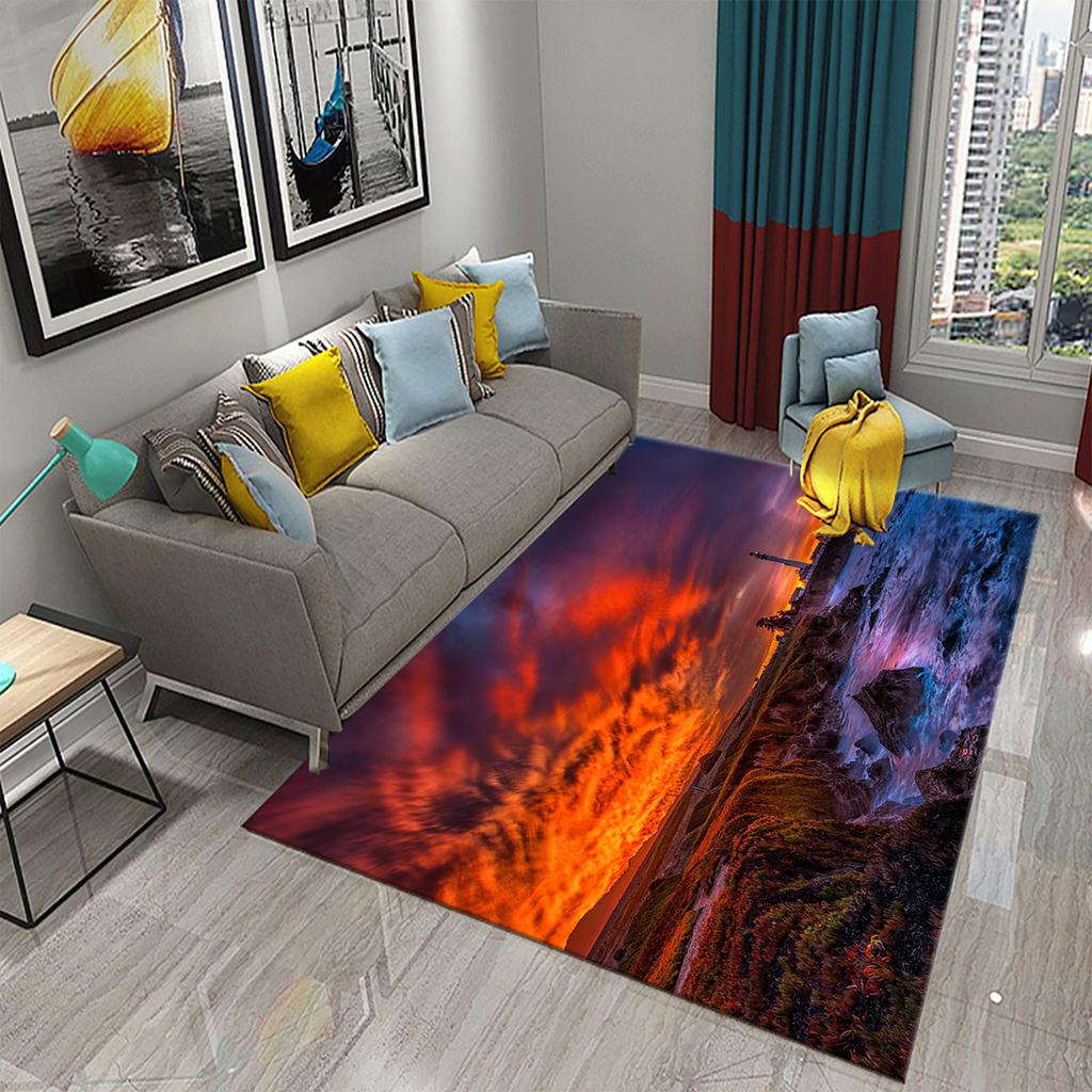 Bathroom Kitchen Entrance Non-slip Living Room Bedroom Floor Rug Lighthouse Rug Sunset Beach Theme Rug
