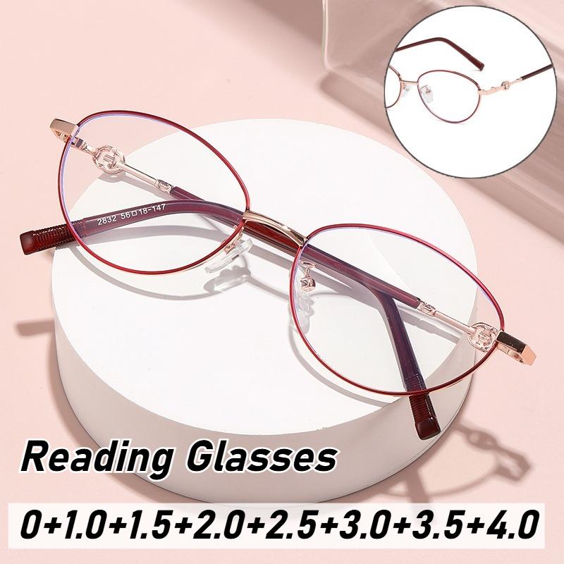 Women'S Fashion Metal Frame Presbyopia Glasses Men'S New Oval Frame High-Definition Lenses Anti-Blue Light Reading Glasses