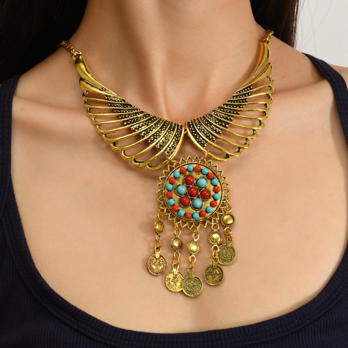 

Bohemian European and American Retro Exaggerated Personality Angel Wings with Diamonds Ethnic Wind Collarbone Chain