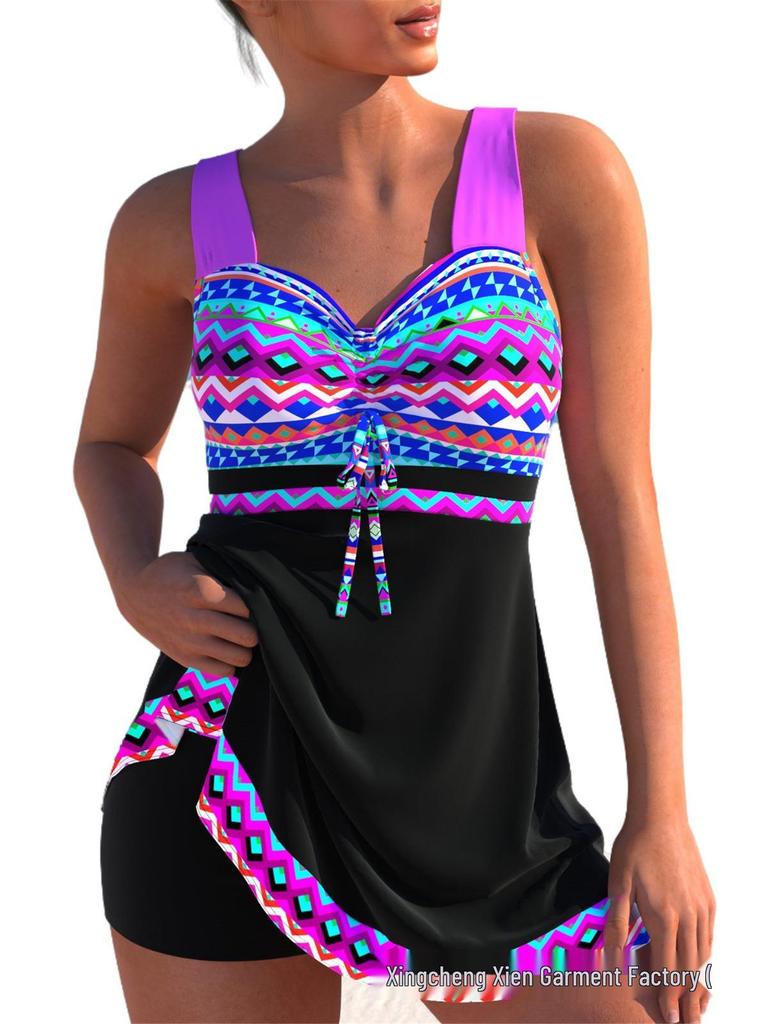 2024 Übergröße Sexy Rückenfreier Bikini mit Schnelltrocknenden Shorts & Rock