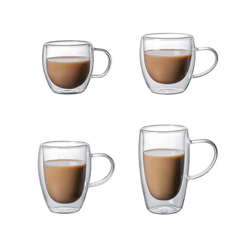 150-450ML Double-layer Transparent Glass Coffee Cups with Handle Double-layer Heat Insulation High Temperature Juice Milk Cups