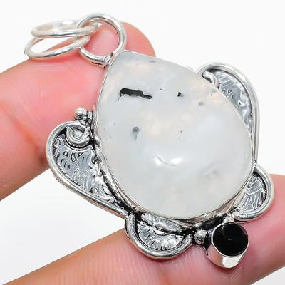 Natural Rainbow Moonstone, Spinel 925 Sterling Silver Gift Pendant 2.17" P6j91