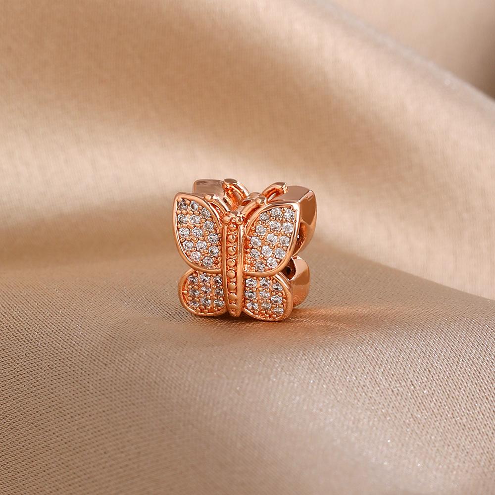 Spring Series Butterfly Pendant Clip Beads Earrings 925Silver Colored Inlaid Stone Fit Exquisite Bracelet Women DIY Jewelry Charm