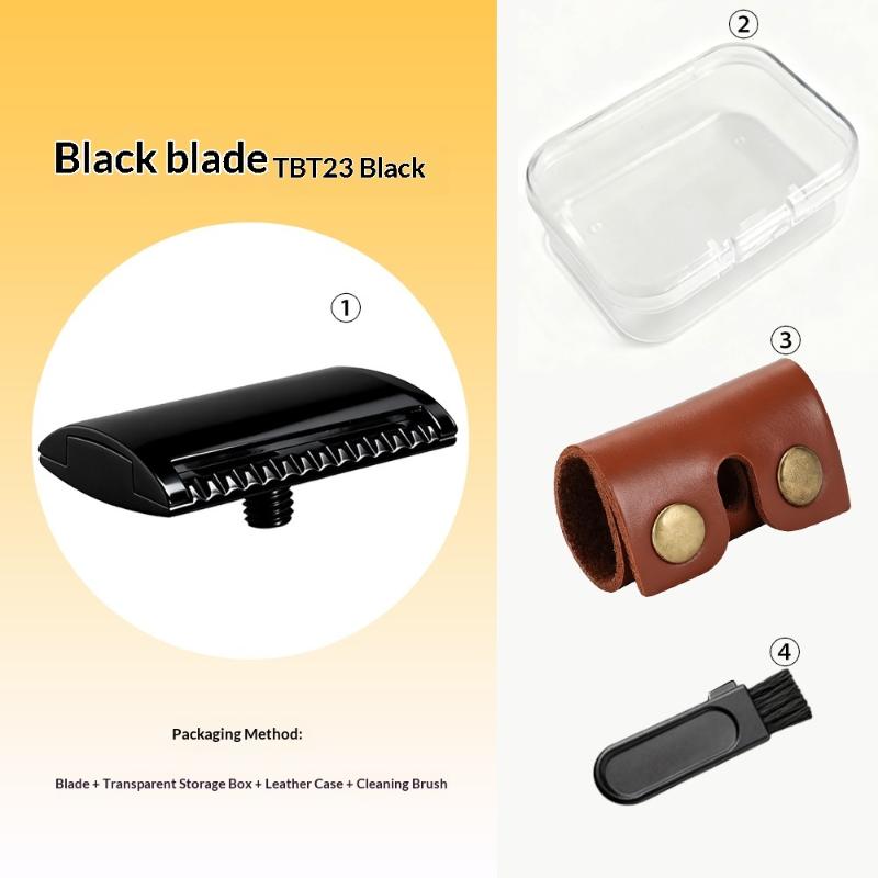 Men's Portable Manual Safety Razor Matte Black with Leather Case for Outdoor Camping Travel Shaving