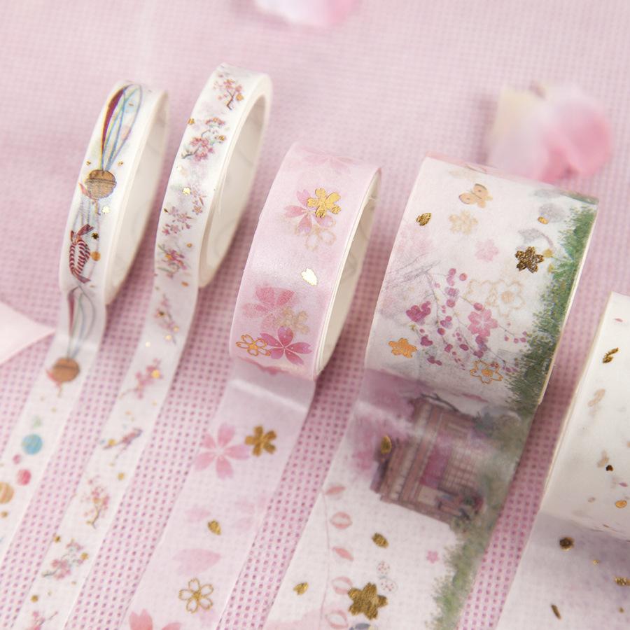 5 Rullar/låda Washi Tape Set March Cherry Series Kreativ Hand Dagbok DIY Dekoration Tejp 5 Rullar Washi Tape Parti LS
