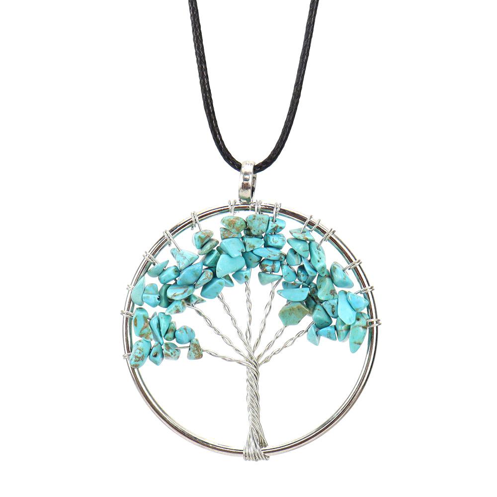 Hand-Wound Natural Gravel Crystal Tree Of Life, Natural Stone Fortune Tree Colorful Necklace N85