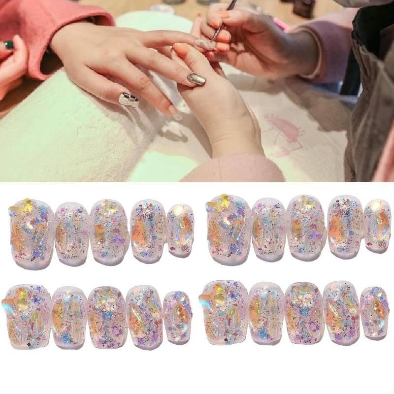 Handmade Aurora Flashing Rhinestone Disco Glitter Nail Sticker Candy Paradise Ultra-short Gradient Xs S M L