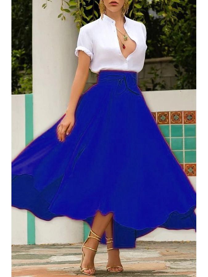 

Однотонная миди-юбка с поясом - Европейский и американский стиль, женская мода M синий