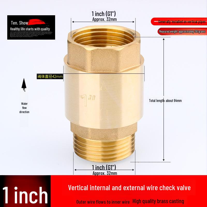 Miedziany zawór zwrotny pionowy i poziomy 4/6 punktów, 1 cal do rur wodnych i grzejników