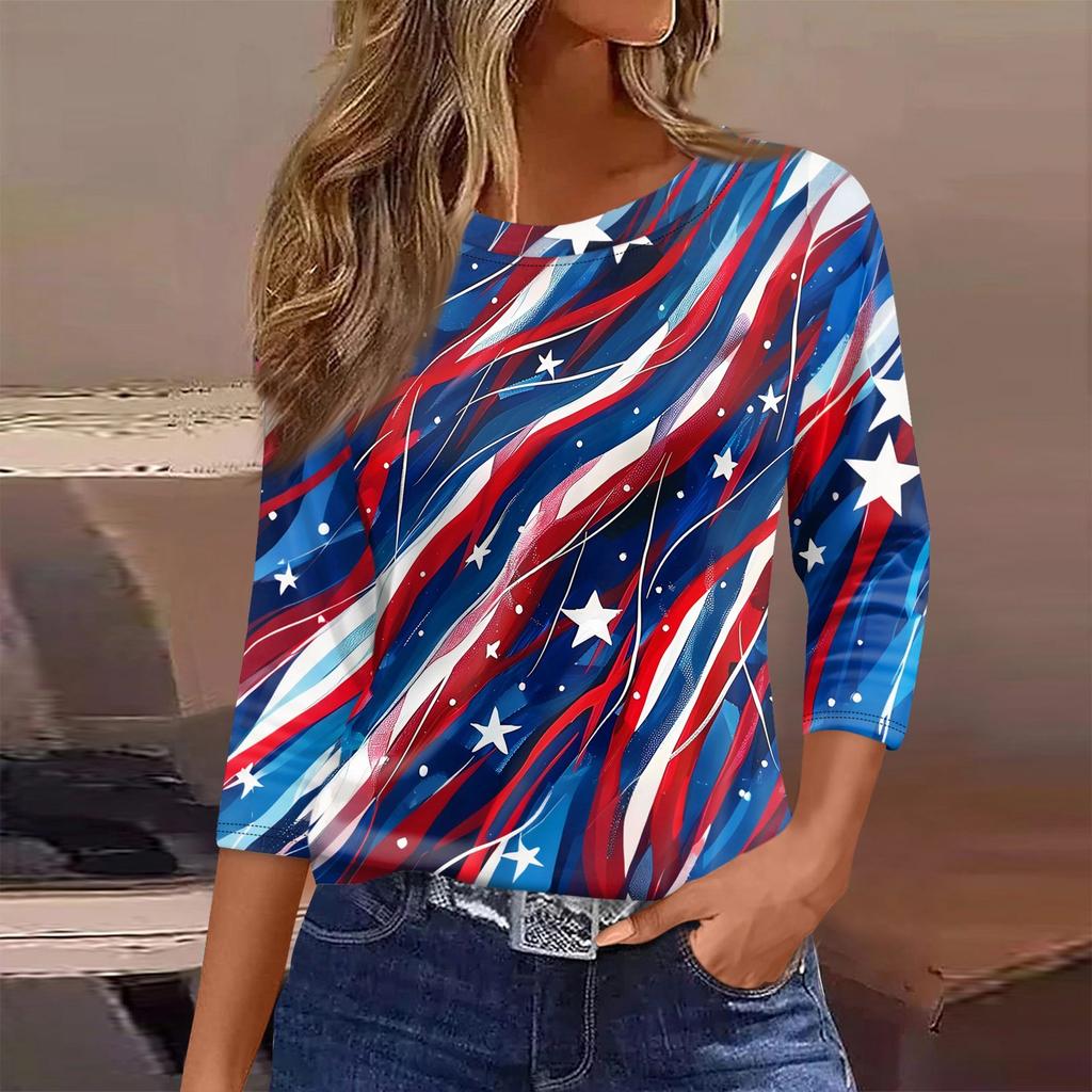 Damen T-Shirt Print 3/4 Ärmel Alltagsmode Basic Rundhals Reguläres Oberteil