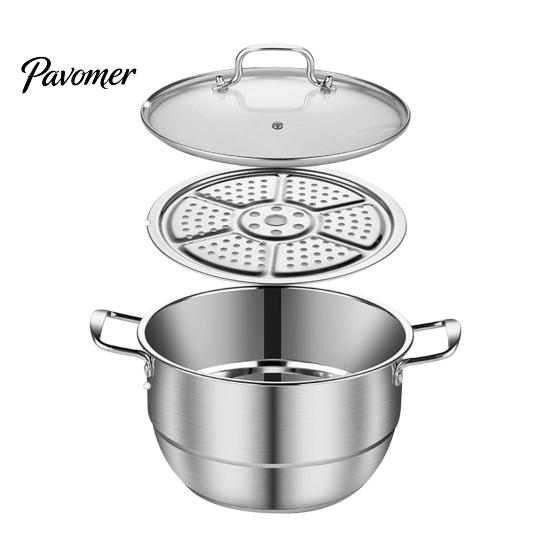 Double Handle Stockpot Stainless Steel Soup Pot with Steaming Sheet, Large Capacity Durable Cookware Dual Stockpot, Anti-Scalding Cooking for