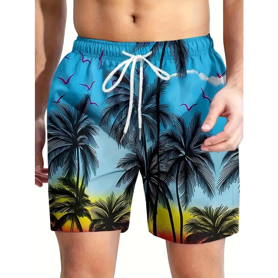 Sommer Kokospalmenmuster Badehose Für Männer Mode Strandurlaub 3D Gedruckte Hawaiianische Kurze Hose Lockere Atmungsaktive Shorts