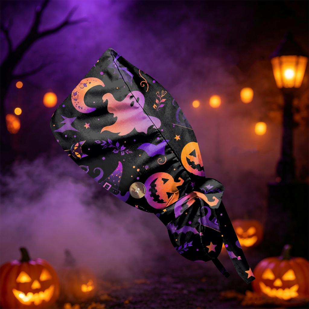 Women's Halloween Printed Ponytail, Fashion Work Hat With, Shower Wrap, Costume