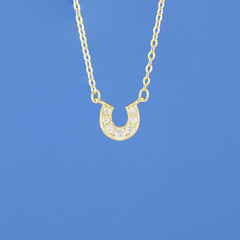 S925 Sterling Silver U-shaped Horseshoe Necklace, Light Luxury Simple 18K Gold Clavicle Chain, Delicate Full Diamond Design for Women