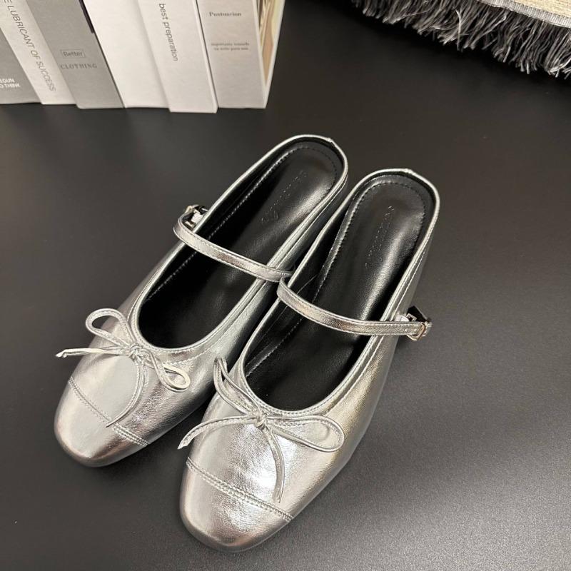 Silver half-drag inner height increase 5cm shell style Mary Jane small fashion height increase single shoes