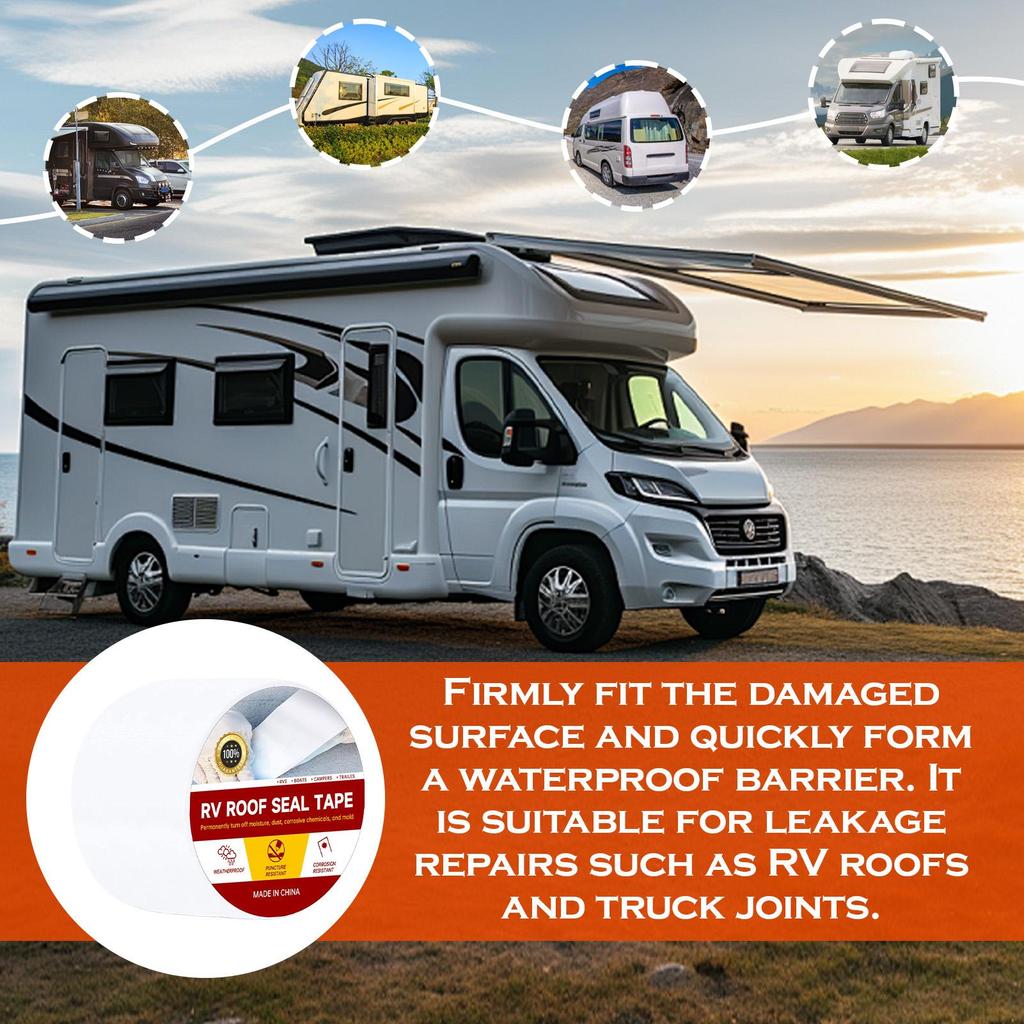 RV Roof Tape Waterproof Camping Car Roofing Tape Weather-proof Bonding Vehicle Leak Repair Strip For Truck Seams Joints Hatches