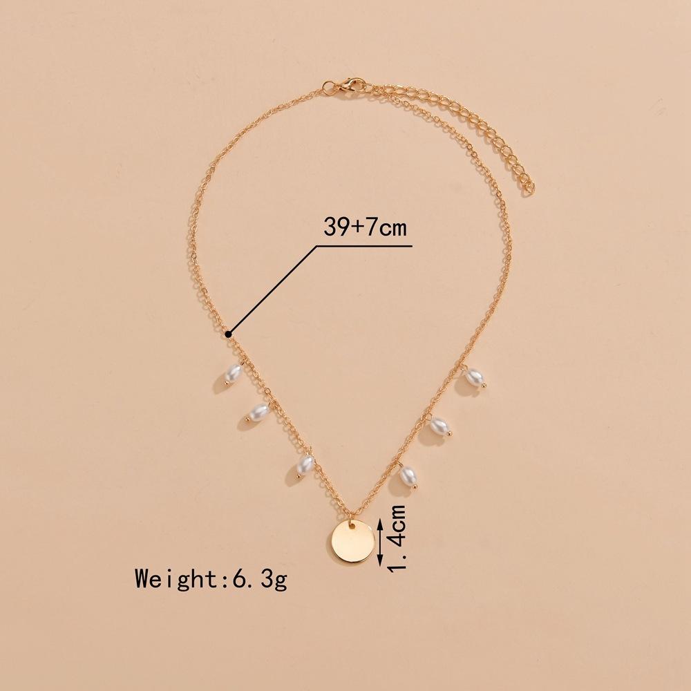 Personalized Pearl Disc Pendant Metal Necklace Ladies Necklace Clavicle Chain