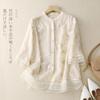 Women'S Cotton Linen Floral Shirts Summer 2026 New Embroidery Chinese Style Blouses Loose Blouse Top Half Sleeve Clothing