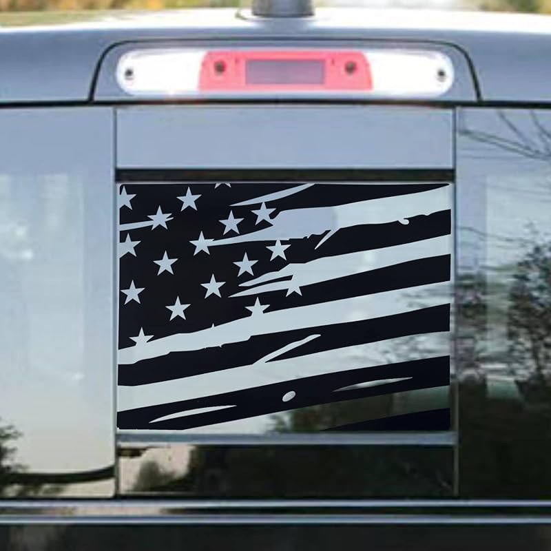 Rear Back Middle Window n  Flag Vinyl Decal Compatible with and Fits Dodge Ram 2009-, Matte Black 1PCS Distressed(D) Distressed