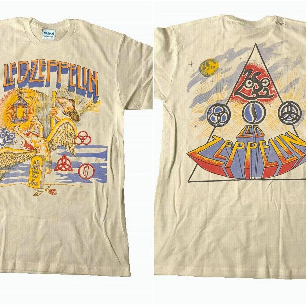 70-е80-е Led Zeppelin Рок-группа Редкий Дизайн Ремейк песочный Футболка NH25487 Унисекс Футболка L