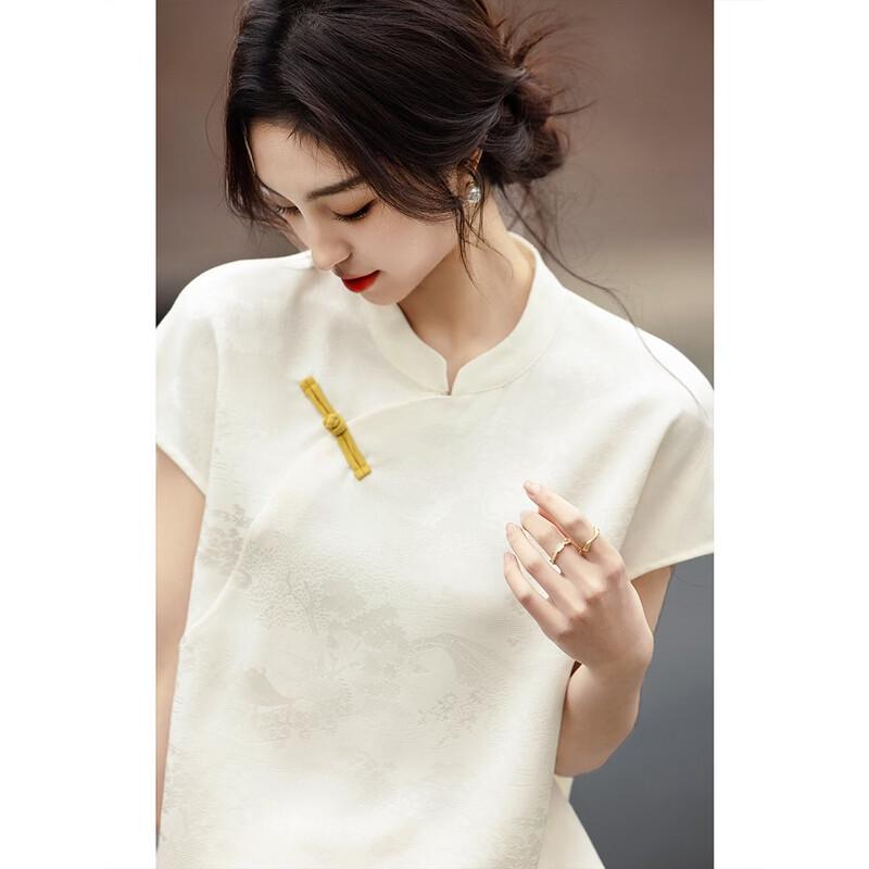 

Demana New Chinese Style Contrast Cloud Cotton Short Sleeve T-Shirt S