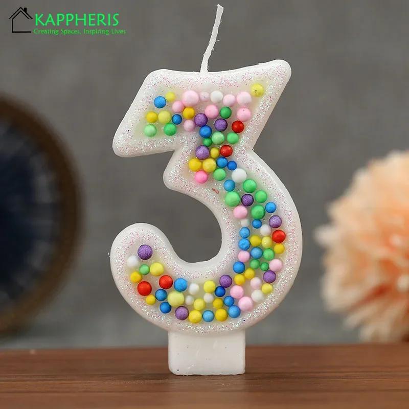 Children's Birthday Candle 1 Year Colorful Pearled Candle Macaron Original Candle Flameless Cake Decoration Theme Party Supplier