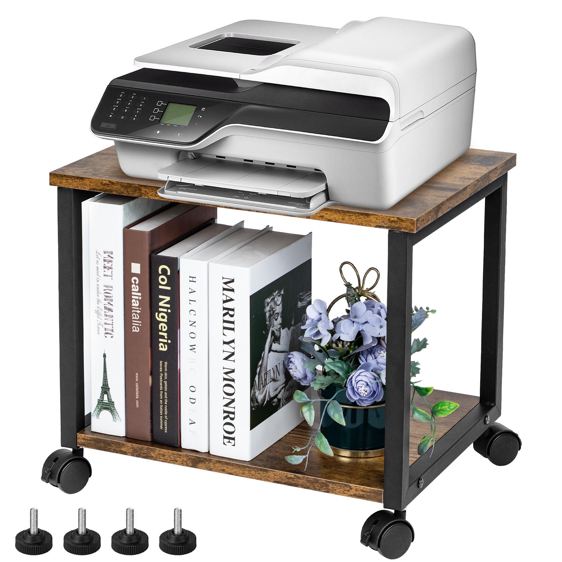 Desktop Printer and Computer Shelf - Office Storage Stand Dual-Layer Printer Stand - Black
