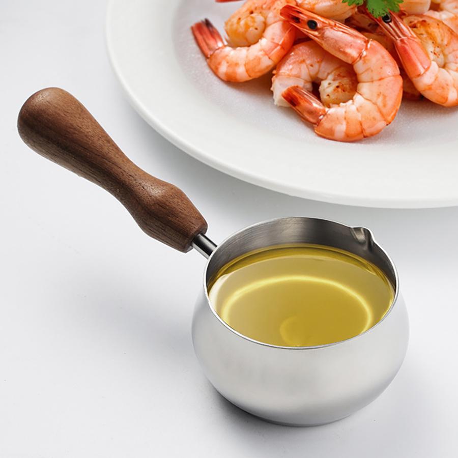Sauce Pan 304 Stainless Steel Sauce Pan Butter Warmer Milk Pan with Pour Spout Cooking Sauce Cup with Wooden Handle 60ml/100ml
