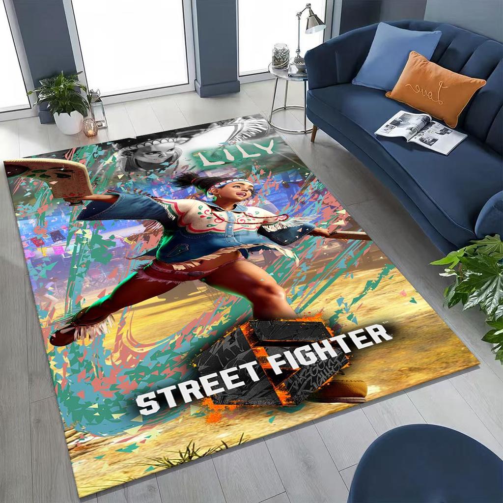 Retro Street Fighter 6 Characters Game Chun-Li Cartoon Rug for Bedroom Living Room Sofa Home Doormat Decor,Non-slip Floor Mat