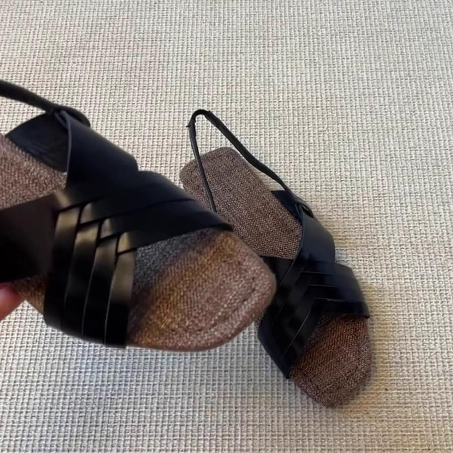 Sheepskin version~ Vintage woven cross-strap flat-soled Roman shoes back strap versatile square head casual open-toed sandals women